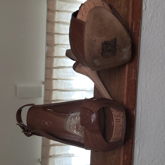 Aldo Platform Sling Back High Heels Cognac Brown - Picture 11 of 12